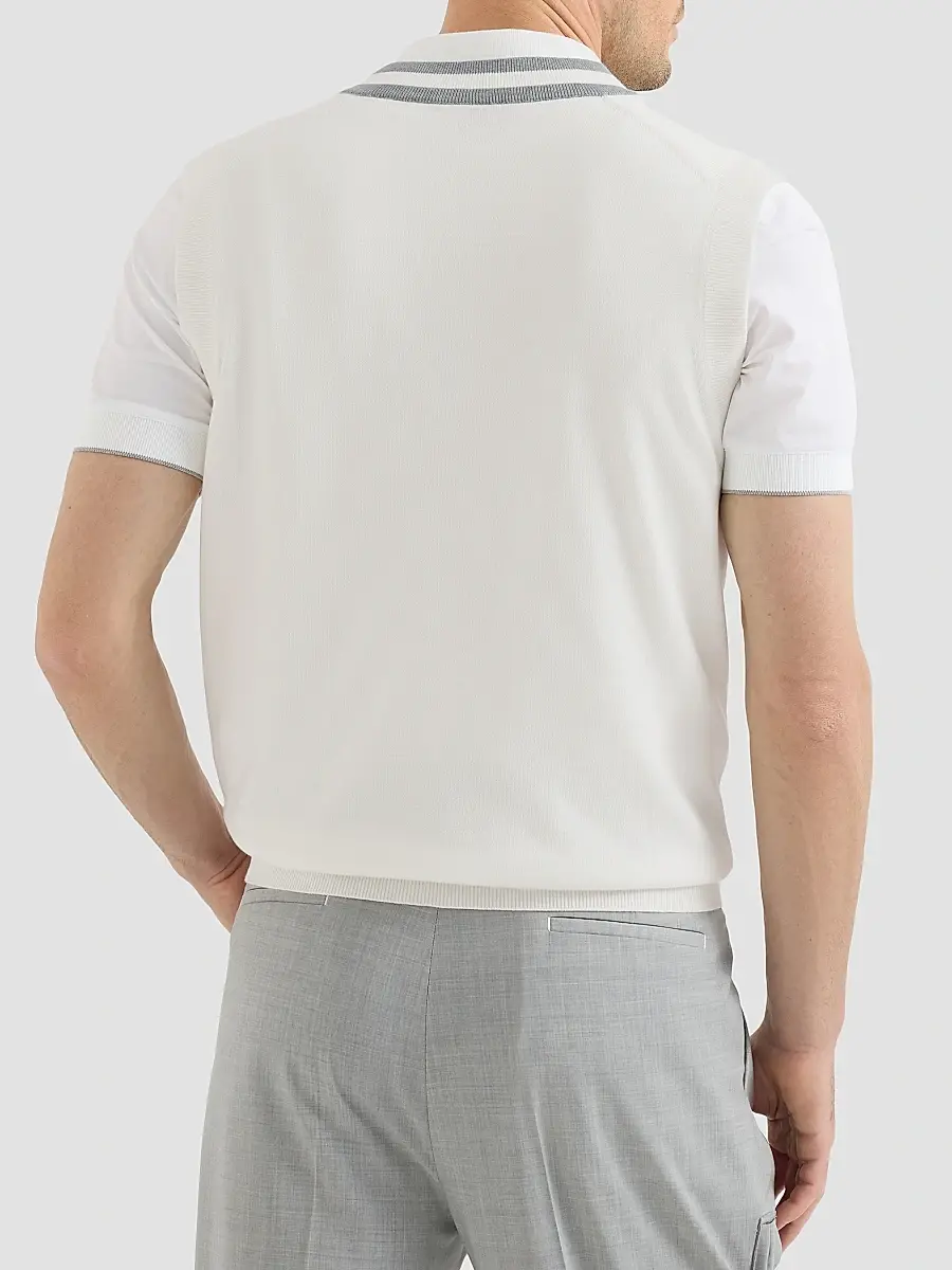 Brunello Cucinelli Men's Cotton Knit Vest with Logo - Panama | Thumbnail 5 Brunello Cucinelli Men's Cotton Knit Vest with Logo - Panama | Thumbnail 5