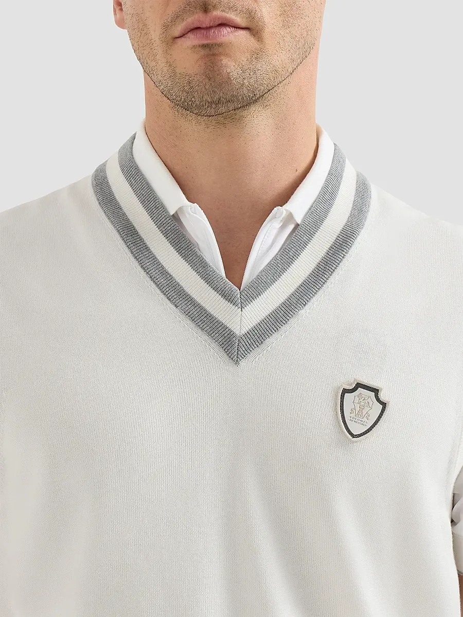 Brunello Cucinelli Men's Cotton Knit Vest with Logo - Panama | Thumbnail 6 Brunello Cucinelli Men's Cotton Knit Vest with Logo - Panama | Thumbnail 6