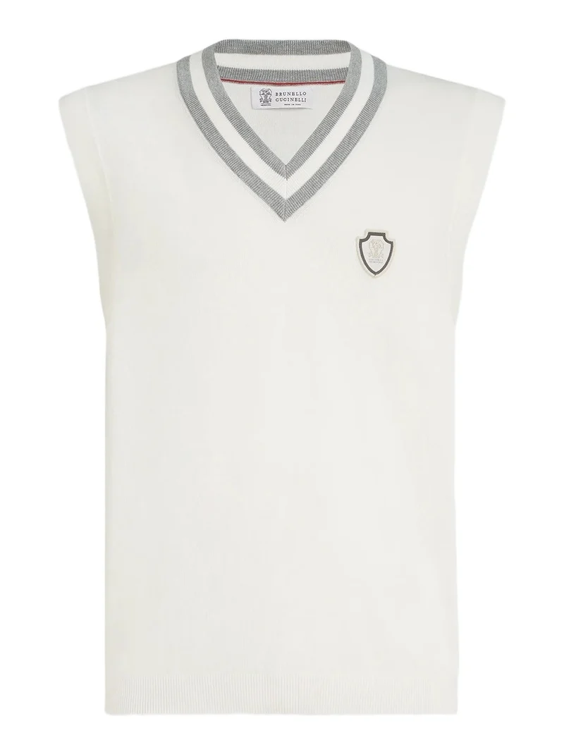 Brunello Cucinelli Men's Cotton Knit Vest with Logo - Panama