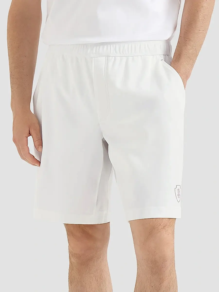 Brunello Cucinelli Men's Cotton Interlock Shorts with Logo - White | Thumbnail 3