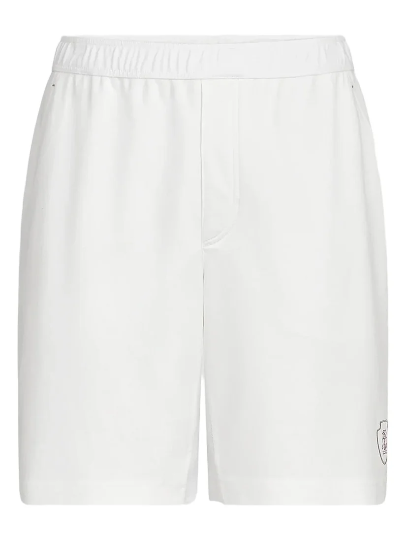 Brunello Cucinelli Men's Cotton Interlock Shorts with Logo - White