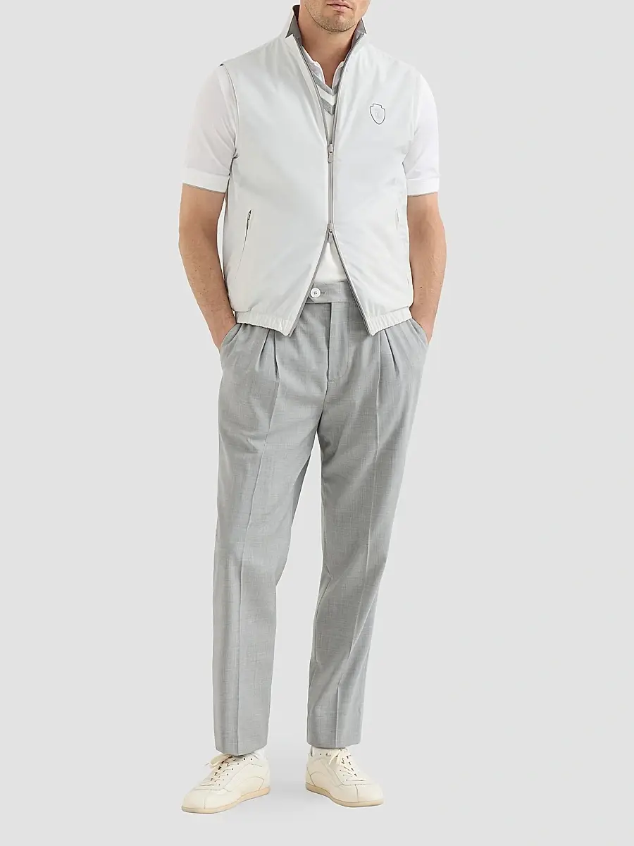 Brunello Cucinelli Men's Techno Piqué Polo Shirt with Half Zip - White | Thumbnail 2