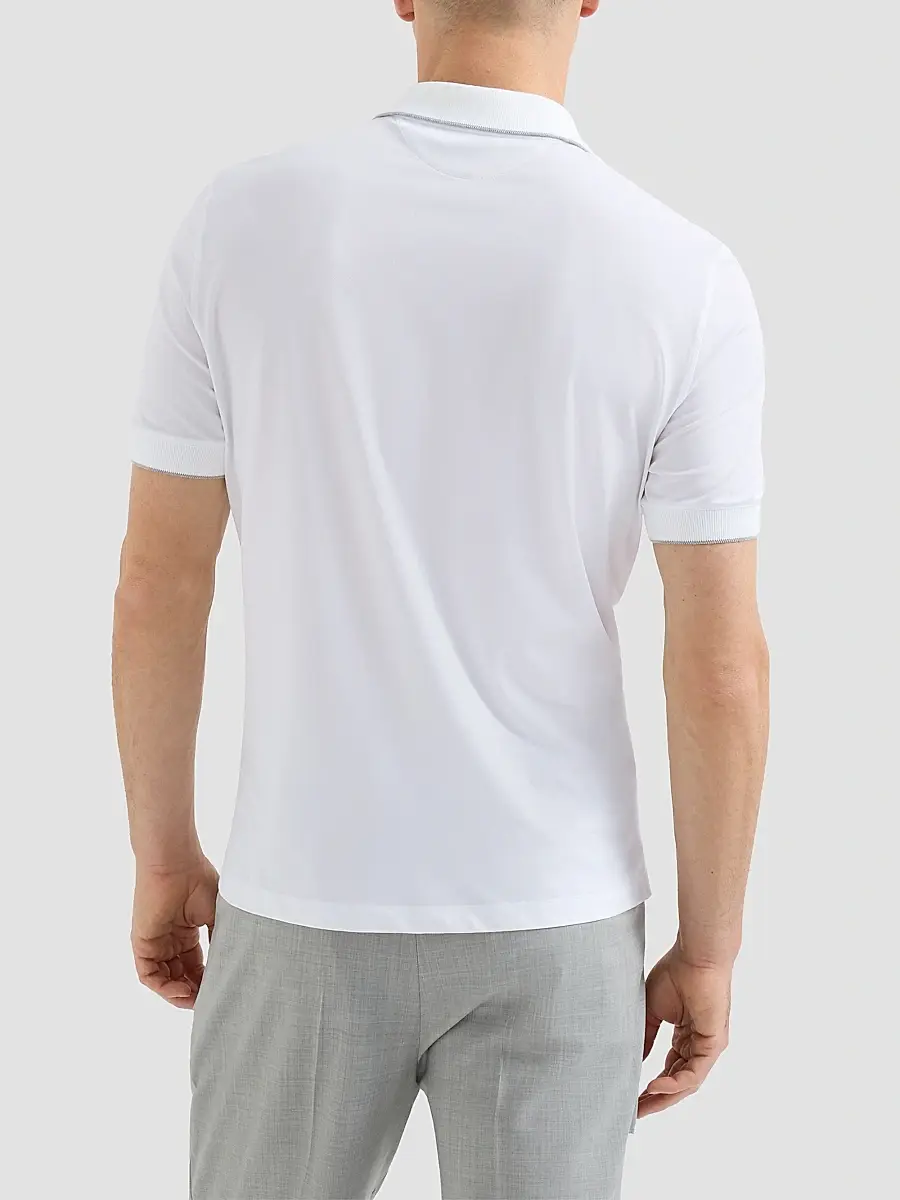 Brunello Cucinelli Men's Techno Piqué Polo Shirt with Half Zip - White | Thumbnail 4