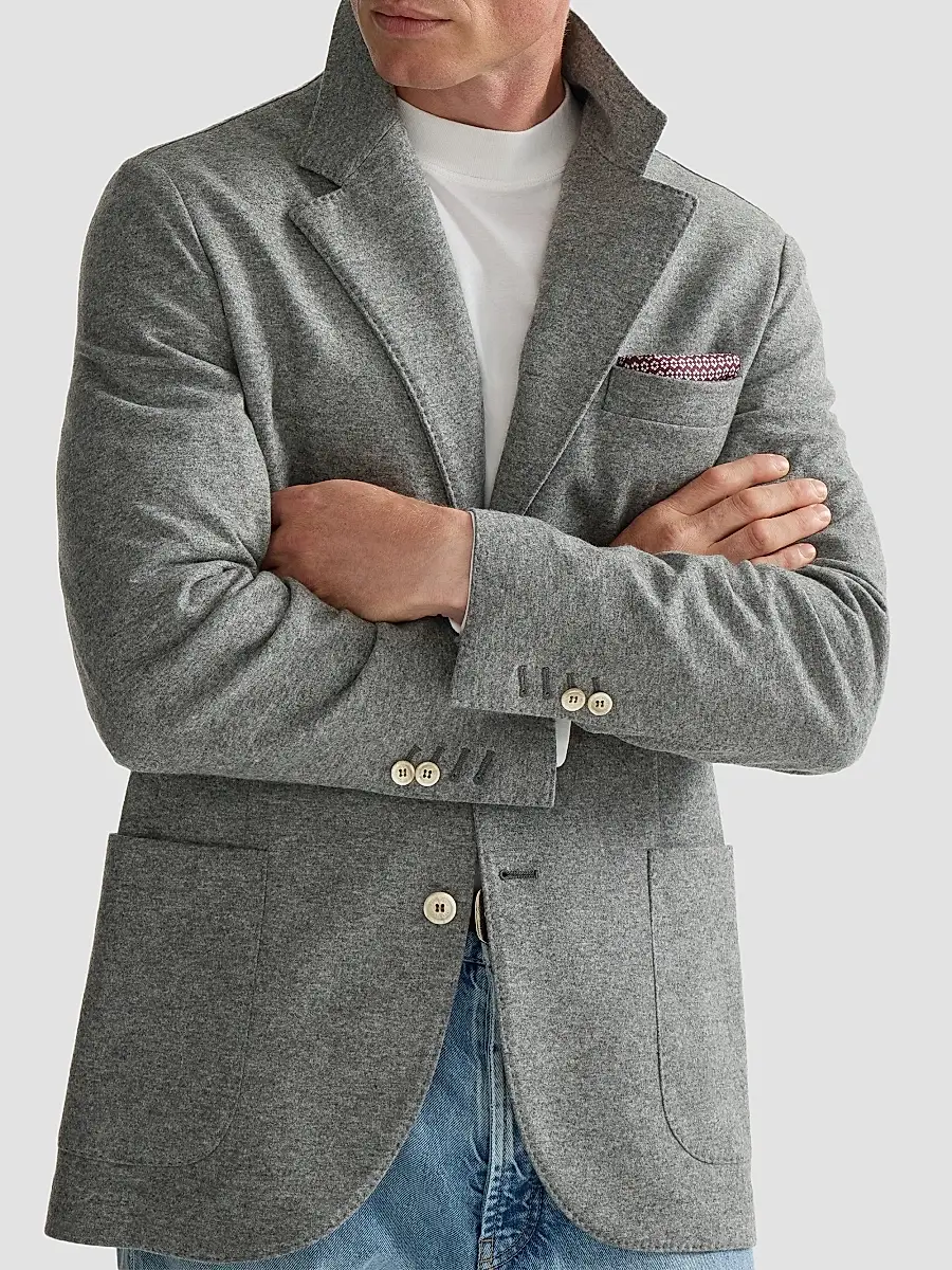 Brunello Cucinelli Men's Cashmere Jersey Blazer with Patch Pockets - Grey | Thumbnail 6