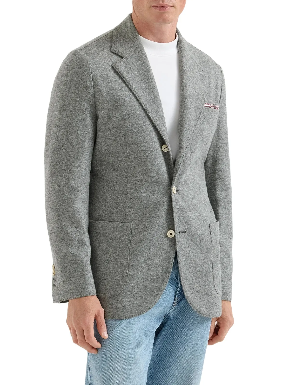 Brunello Cucinelli Men's Cashmere Jersey Blazer with Patch Pockets - Grey