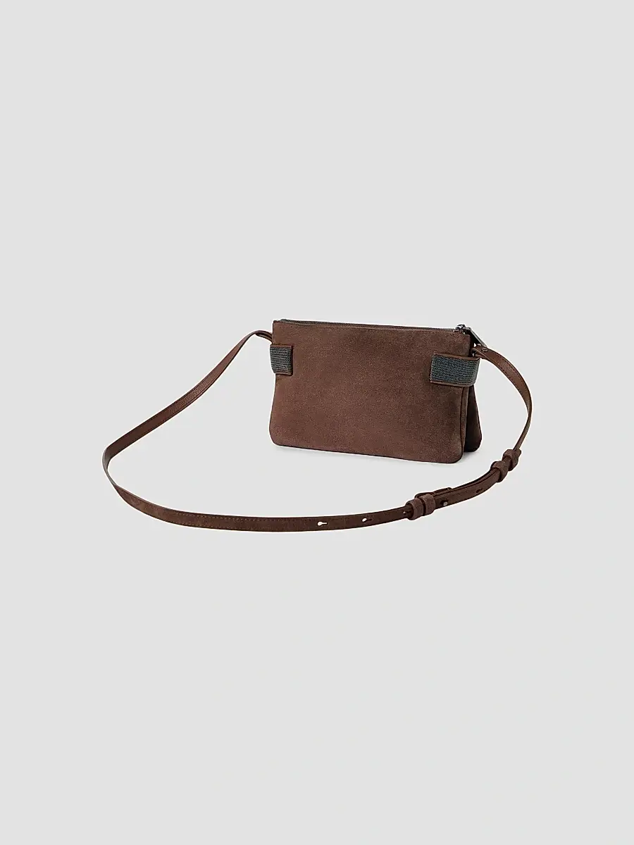 Brunello Cucinelli Women's Essence Mini Shoulder Bag in Suede with Precious Bands - Brown | Thumbnail 3 Brunello Cucinelli Women's Essence Mini Shoulder Bag in Suede with Precious Bands - Brown | Thumbnail 3