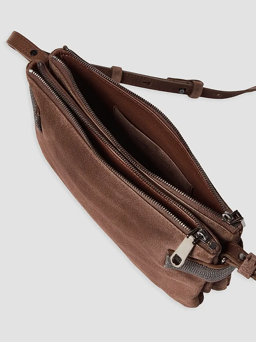 Brunello Cucinelli Women's Essence Mini Shoulder Bag in Suede with Precious Bands - Brown | Thumbnail 4 Brunello Cucinelli Women's Essence Mini Shoulder Bag in Suede with Precious Bands - Brown | Thumbnail 4