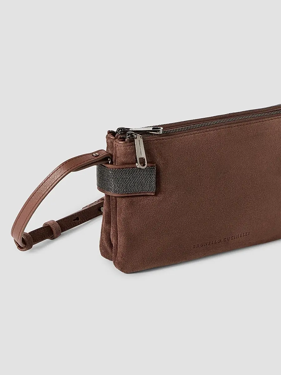 Brunello Cucinelli Women's Essence Mini Shoulder Bag in Suede with Precious Bands - Brown | Thumbnail 5 Brunello Cucinelli Women's Essence Mini Shoulder Bag in Suede with Precious Bands - Brown | Thumbnail 5