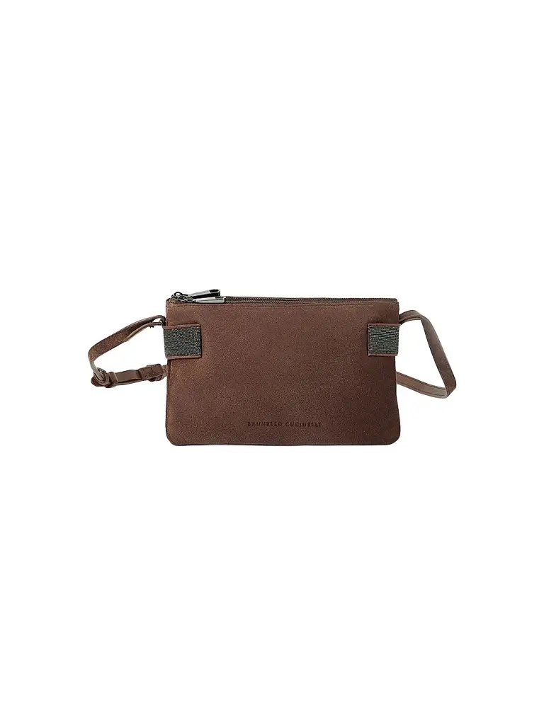 Brunello Cucinelli Women's Essence Mini Shoulder Bag in Suede with Precious Bands - Brown