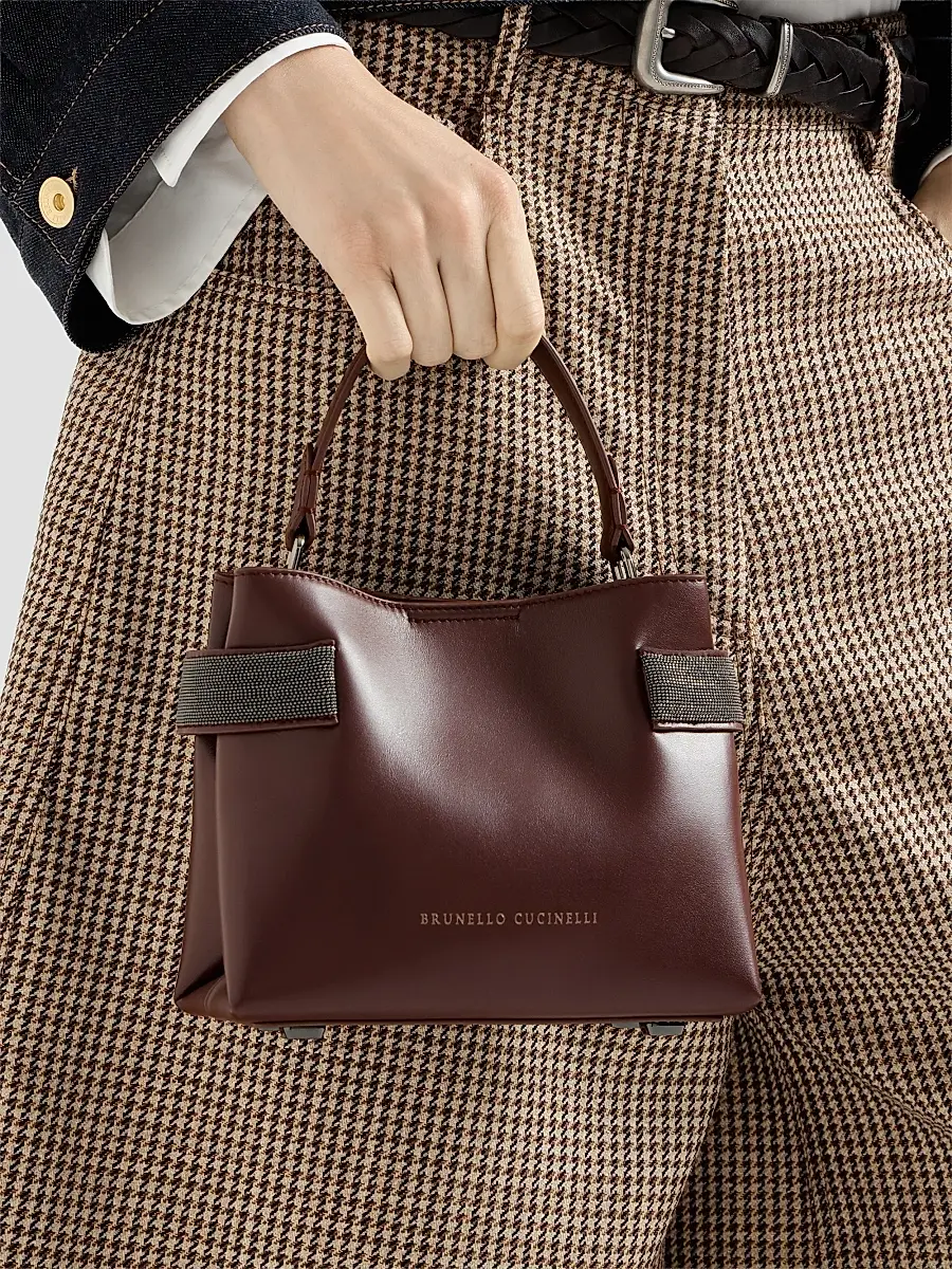 Brunello Cucinelli Women's Essence Small Top Handle Bag in Calfskin - Burgundy | Thumbnail 5 Brunello Cucinelli Women's Essence Small Top Handle Bag in Calfskin - Burgundy | Thumbnail 5