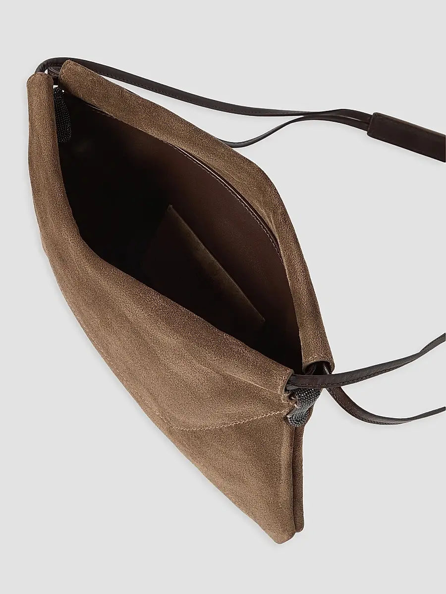 Brunello Cucinelli Women's Pouch Bag in Suede with Monili - Caramel | Thumbnail 4 Brunello Cucinelli Women's Pouch Bag in Suede with Monili - Caramel | Thumbnail 4