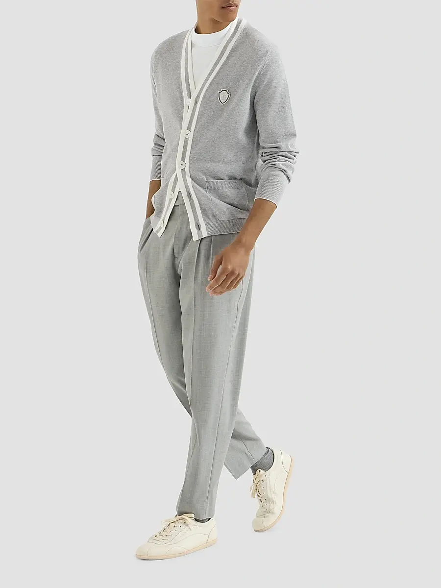 Brunello Cucinelli Men's Techno Piqué Mockneck T-Shirt with Logo - Grey | Thumbnail 2 Brunello Cucinelli Men's Techno Piqué Mockneck T-Shirt with Logo - Grey | Thumbnail 2