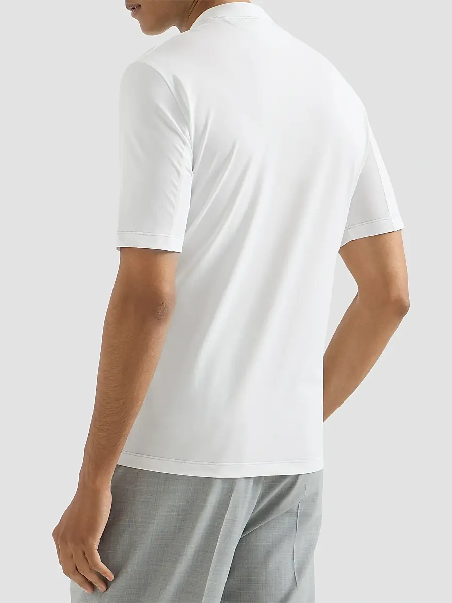 Brunello Cucinelli Men's Techno Piqué Mockneck T-Shirt with Logo - Grey | Thumbnail 4 Brunello Cucinelli Men's Techno Piqué Mockneck T-Shirt with Logo - Grey | Thumbnail 4