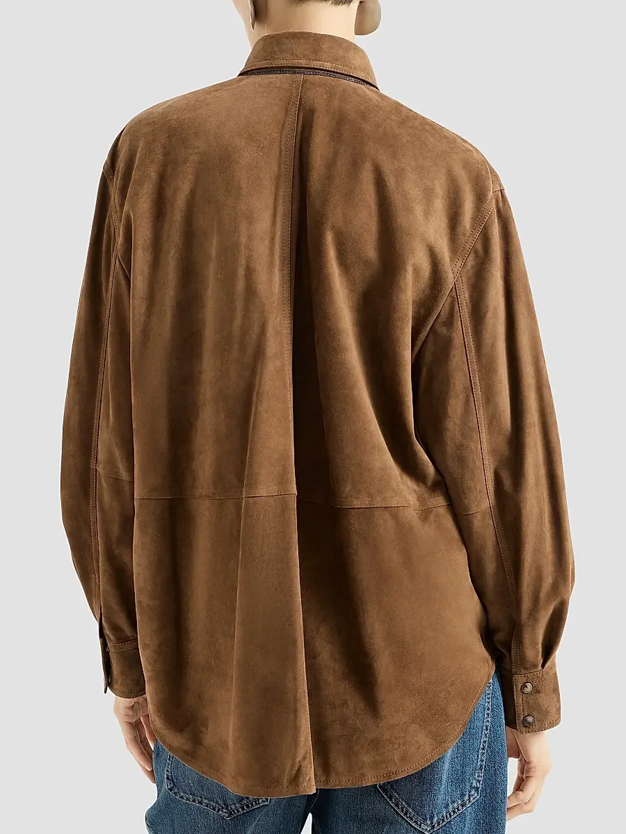 Brunello Cucinelli Women's Suede Shirt with Monili - Light Brown | Thumbnail 4 Brunello Cucinelli Women's Suede Shirt with Monili - Light Brown | Thumbnail 4