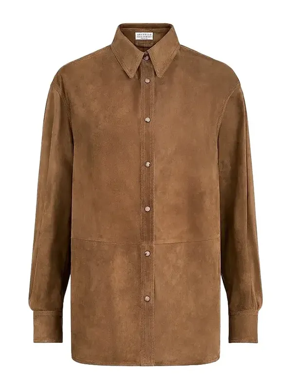 Women's Suede Shirt with Monili - Light Brown Women's Suede Shirt with Monili - Light Brown