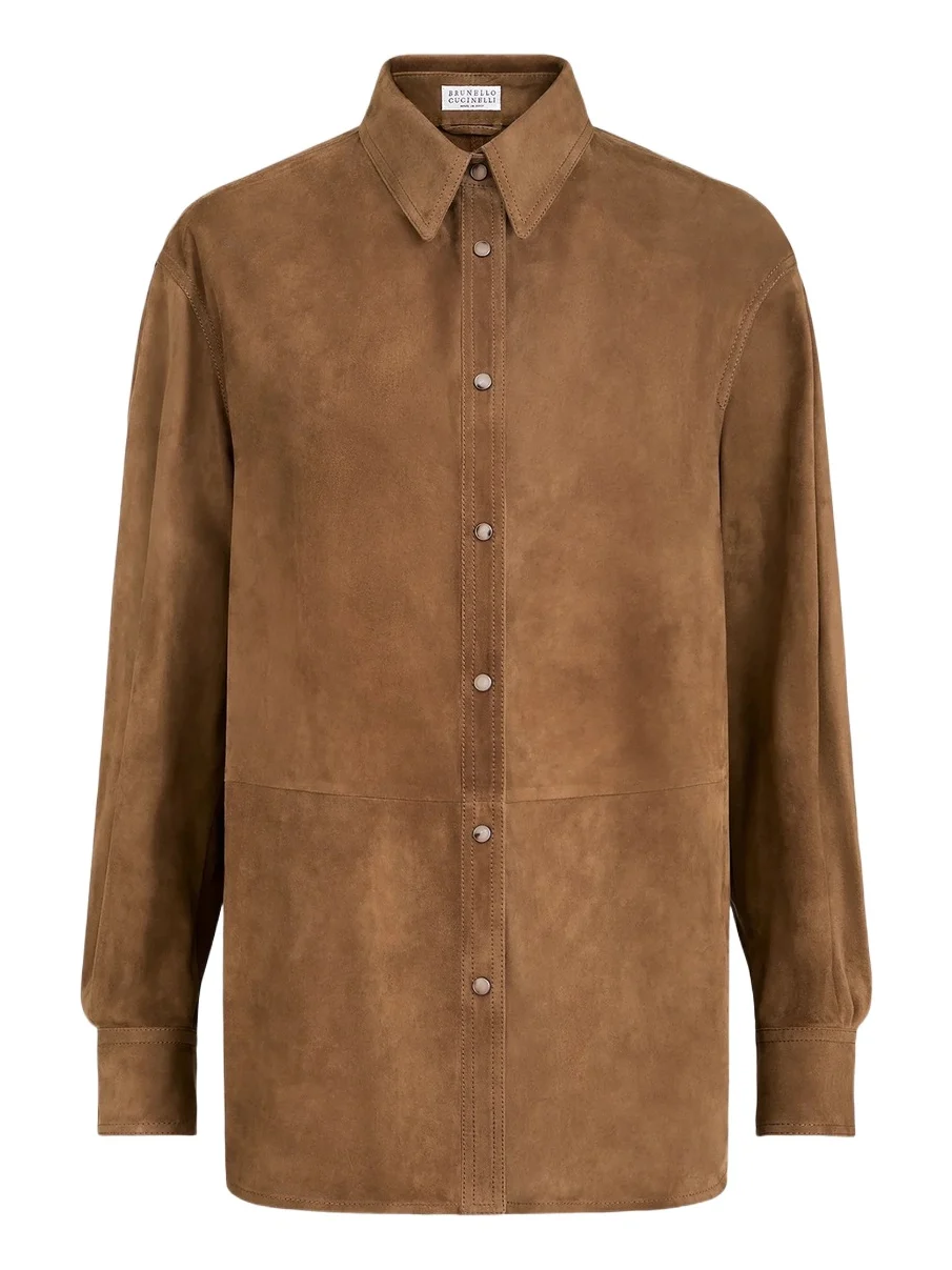 Brunello Cucinelli Women's Suede Shirt with Monili - Light Brown