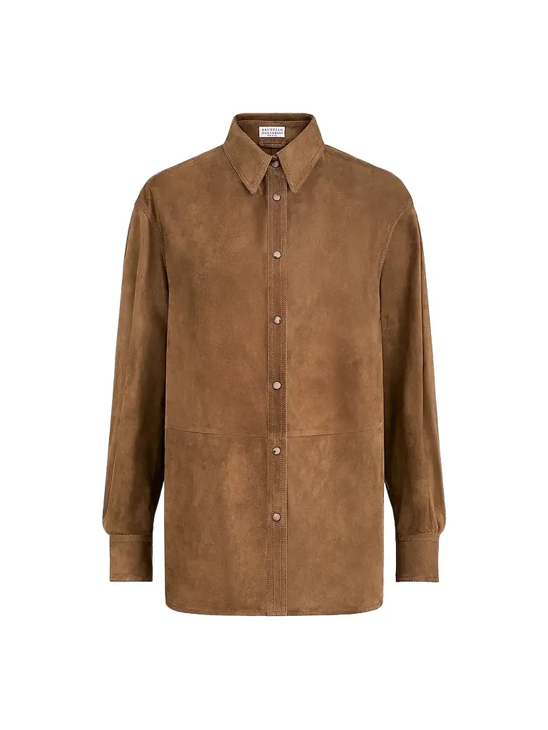 Women's Suede Shirt with Monili - Light Brown Women's Suede Shirt with Monili - Light Brown
