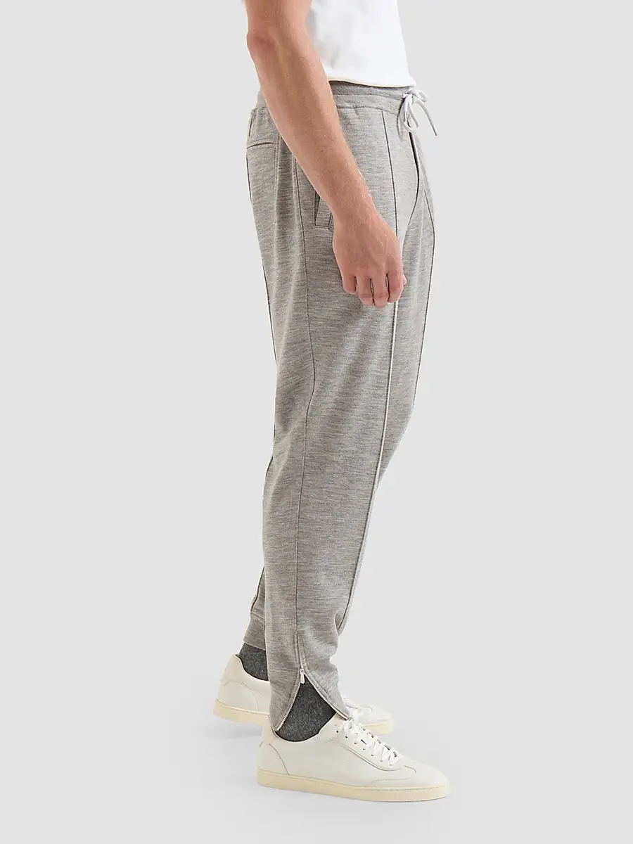 Brunello Cucinelli Men's Cashmere and Silk French Terry Trousers with Elasticated Zipper Cuffs | Thumbnail 4