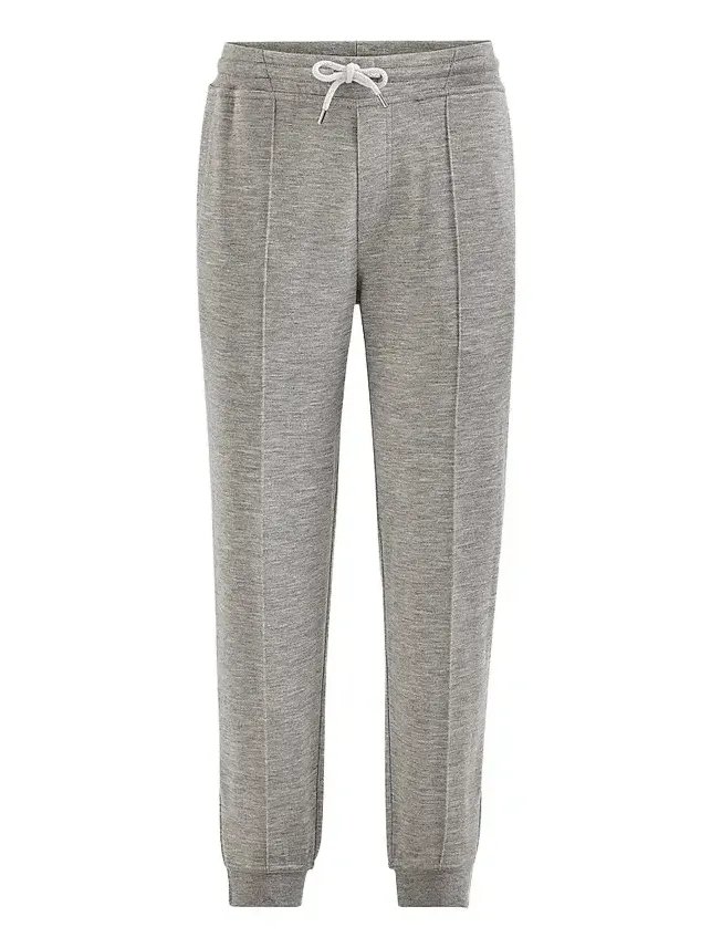 Brunello Cucinelli Men's Cashmere and Silk French Terry Trousers with Elasticated Zipper Cuffs