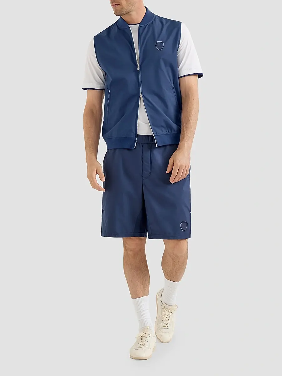 Brunello Cucinelli Men's Nylon Vest with Logo - Avio Blue | Thumbnail 2 Brunello Cucinelli Men's Nylon Vest with Logo - Avio Blue | Thumbnail 2