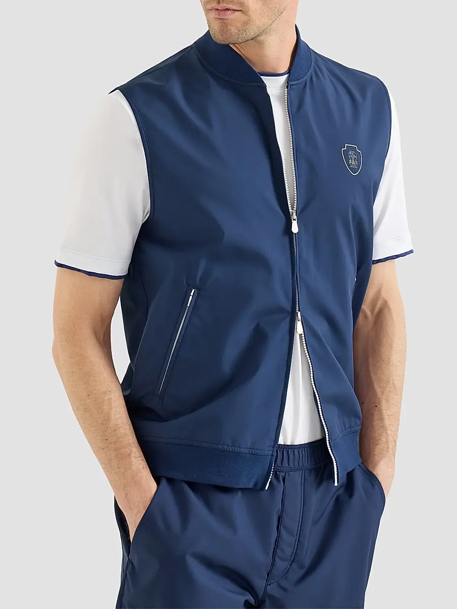 Brunello Cucinelli Men's Nylon Vest with Logo - Avio Blue | Thumbnail 3 Brunello Cucinelli Men's Nylon Vest with Logo - Avio Blue | Thumbnail 3