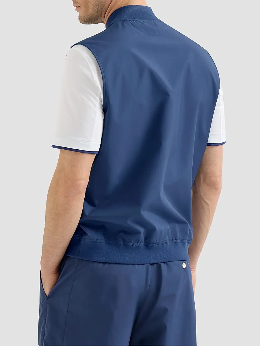 Brunello Cucinelli Men's Nylon Vest with Logo - Avio Blue | Thumbnail 4 Brunello Cucinelli Men's Nylon Vest with Logo - Avio Blue | Thumbnail 4