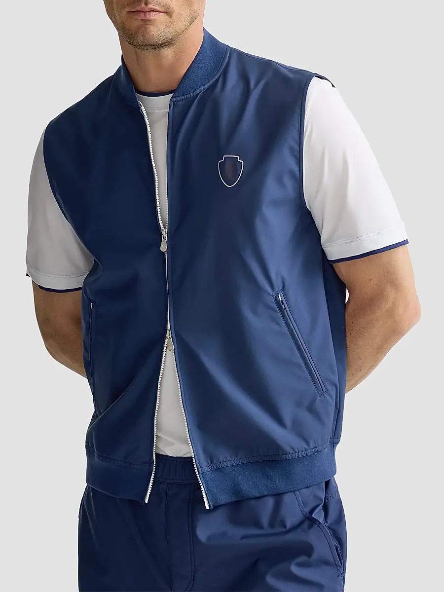 Brunello Cucinelli Men's Nylon Vest with Logo - Avio Blue | Thumbnail 5 Brunello Cucinelli Men's Nylon Vest with Logo - Avio Blue | Thumbnail 5
