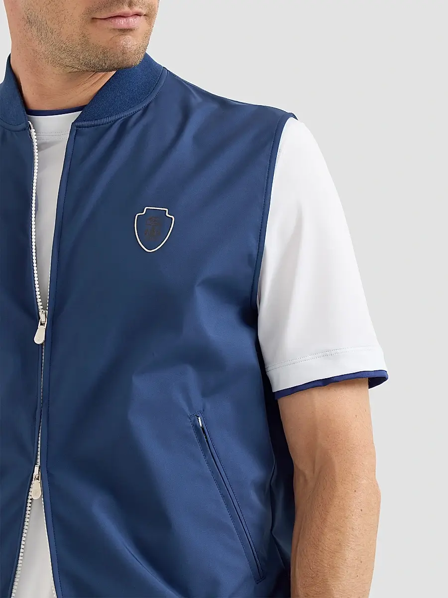 Brunello Cucinelli Men's Nylon Vest with Logo - Avio Blue | Thumbnail 6 Brunello Cucinelli Men's Nylon Vest with Logo - Avio Blue | Thumbnail 6