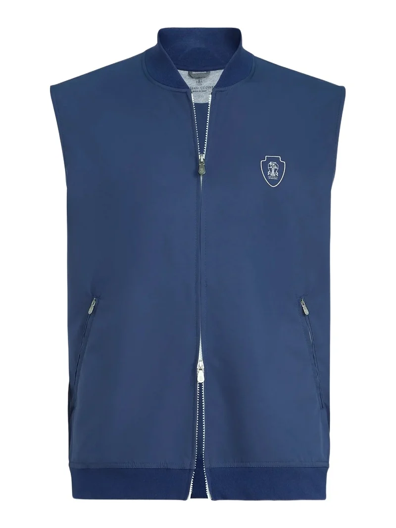 Brunello Cucinelli Men's Nylon Vest with Logo - Avio Blue