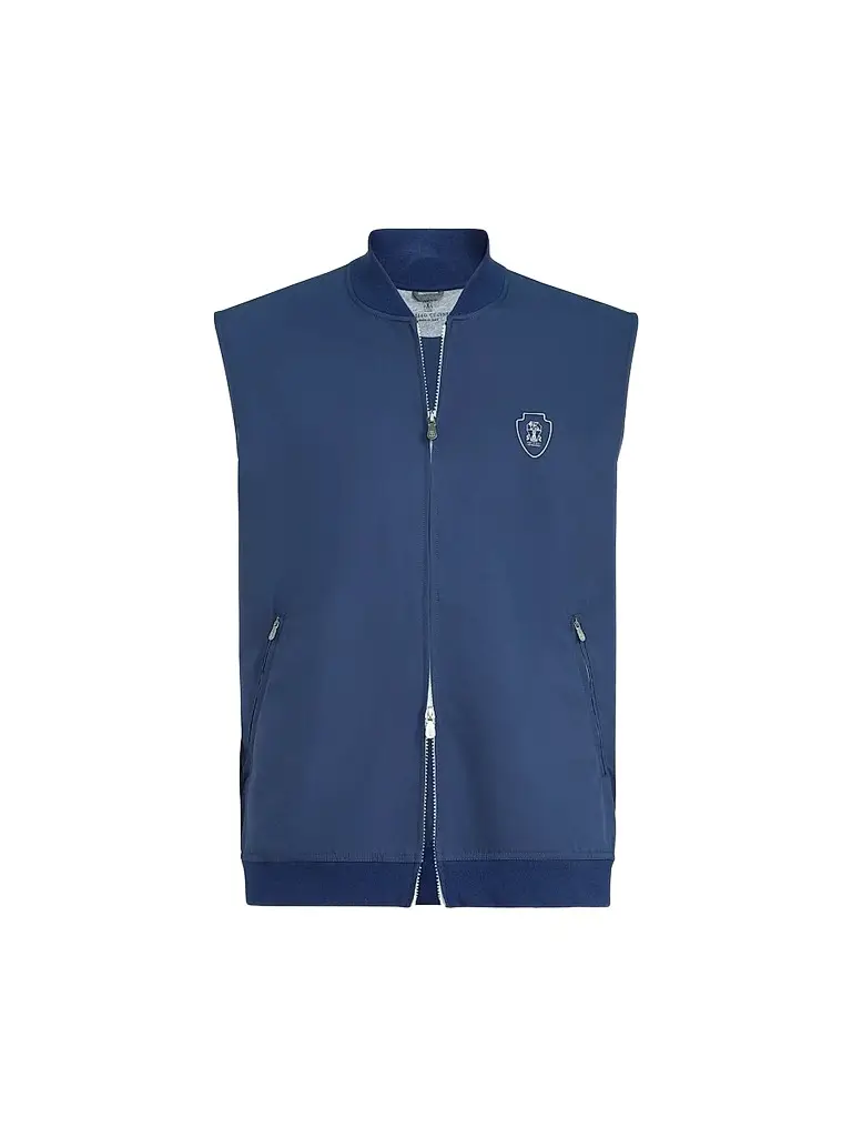 Brunello Cucinelli Men's Nylon Vest with Logo - Avio Blue
