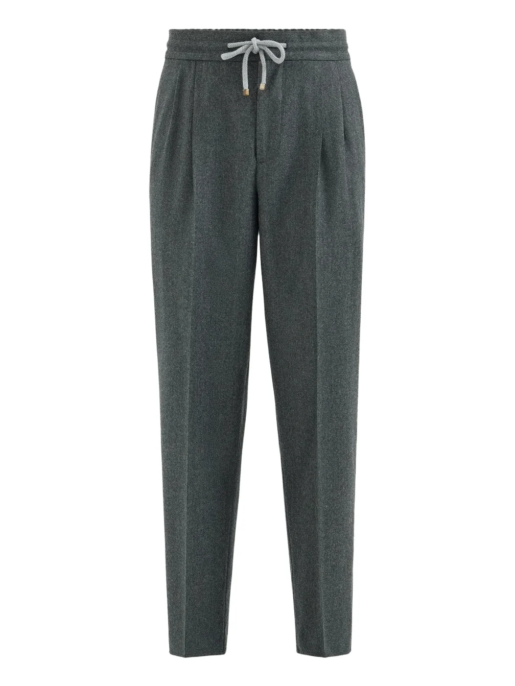 Brunello Cucinelli Men's Virgin Wool Flannel Trousers with Drawstring and Double Pleats - Dark Grey