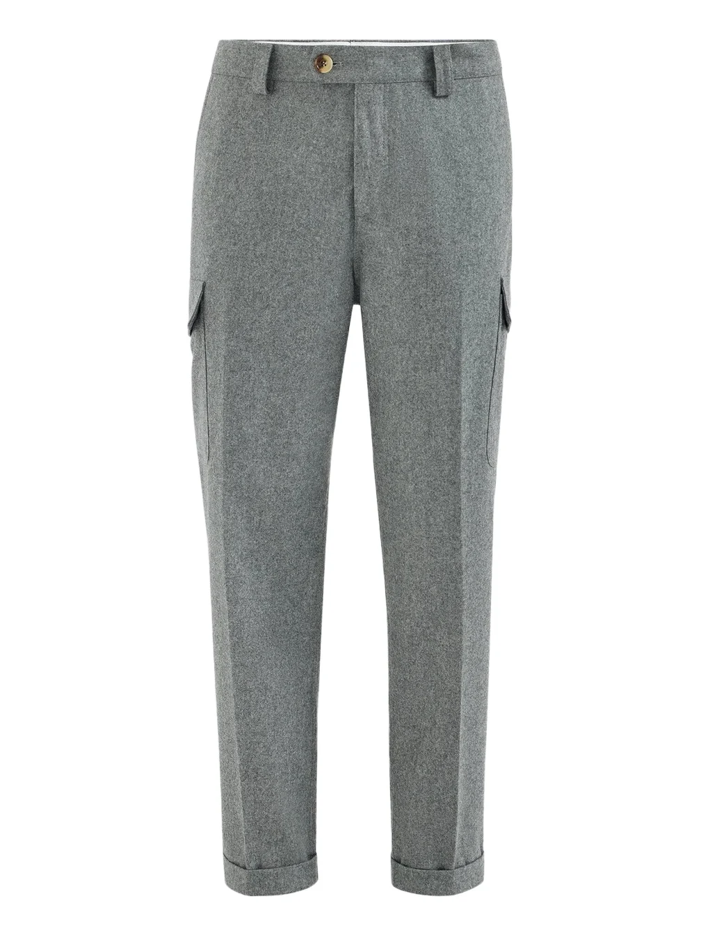Brunello Cucinelli Men's Virgin Wool Flannel Trousers with Cargo Pockets - Medium Grey