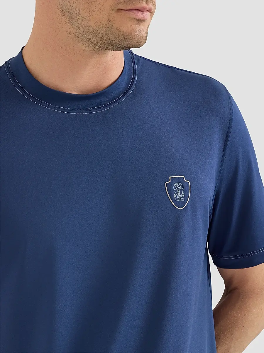 Brunello Cucinelli Men's Comfort Nylon Crewneck T-Shirt with Logo - Avio Blue | Thumbnail 6