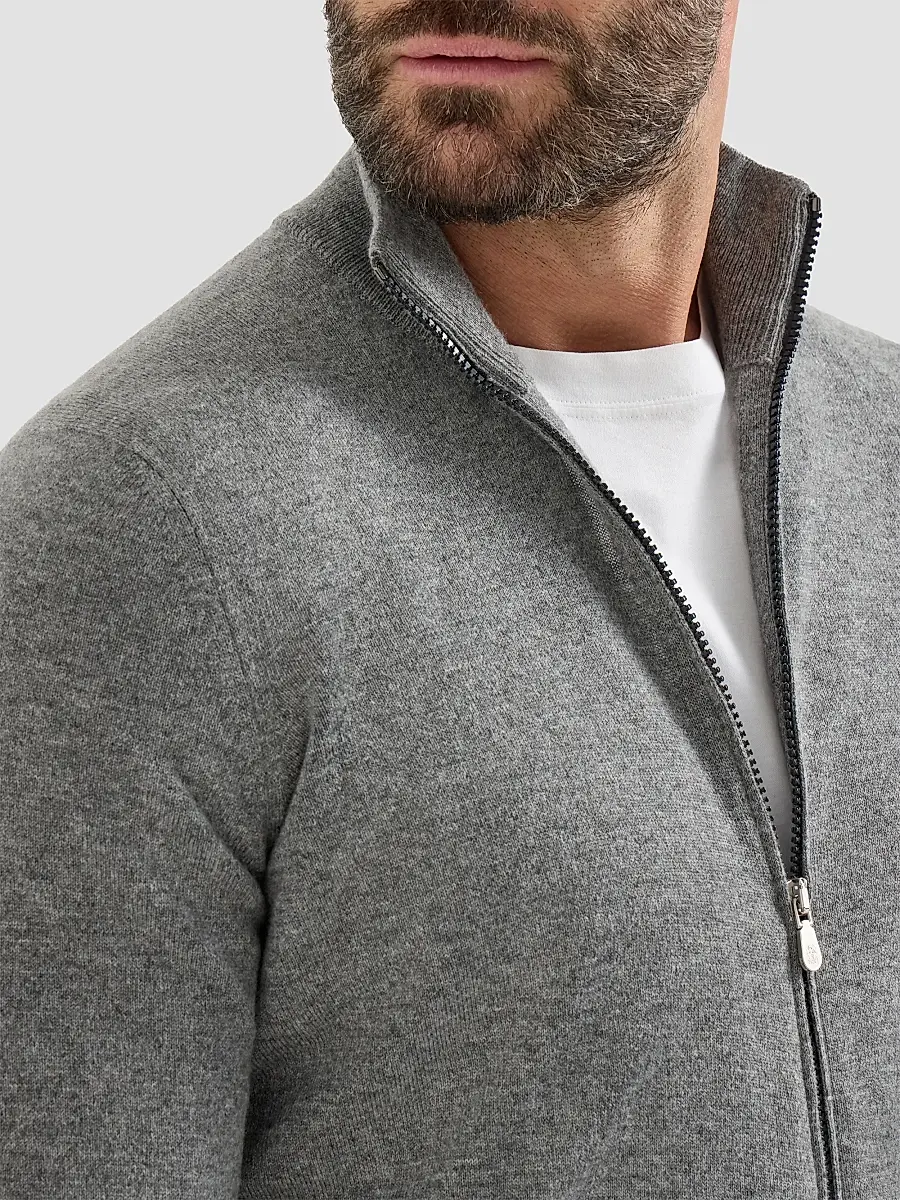 Brunello Cucinelli Men's Cashmere High-Neck Cardigan with Zipper - Grey | Thumbnail 6 Brunello Cucinelli Men's Cashmere High-Neck Cardigan with Zipper - Grey | Thumbnail 6