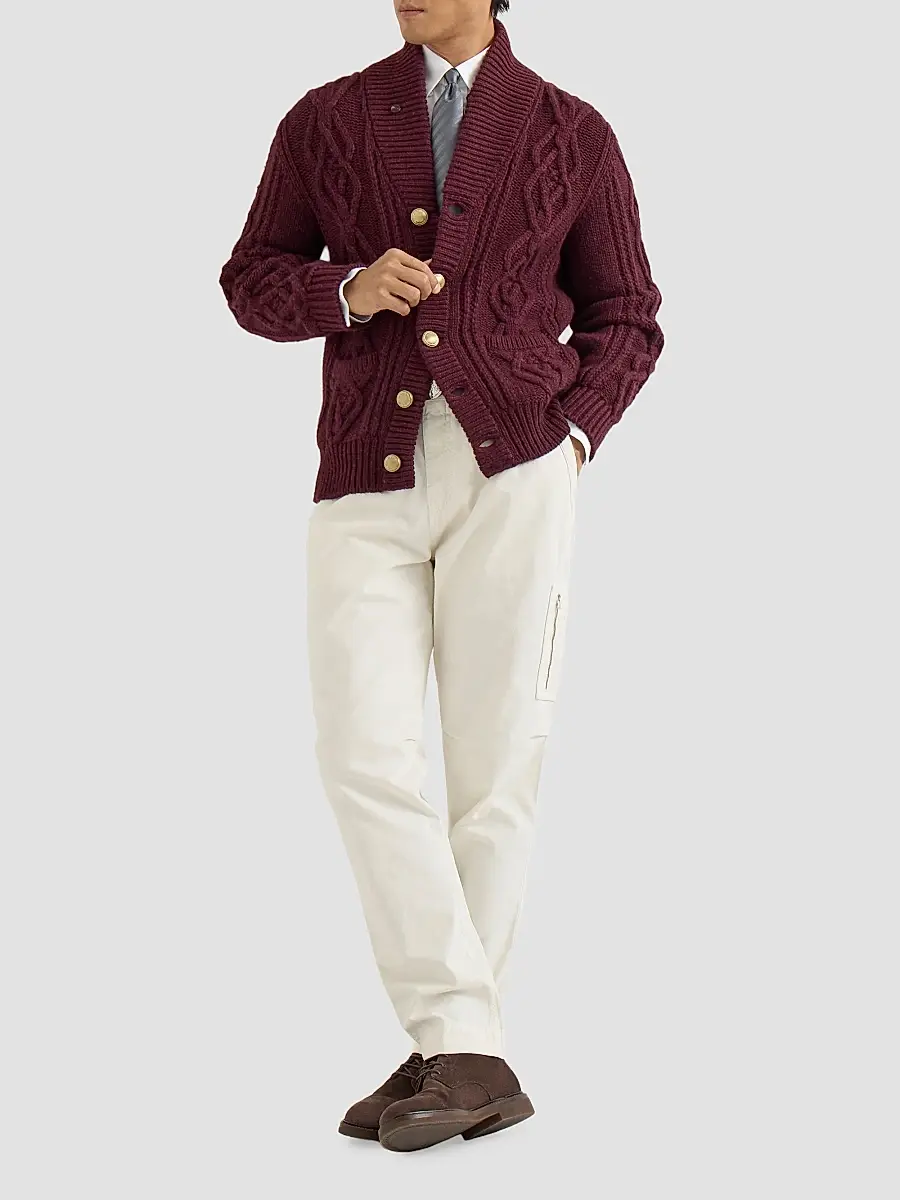 Brunello Cucinelli Men's Peached Cotton Gabardine Trousers with Zipped Pocket - White | Thumbnail 2