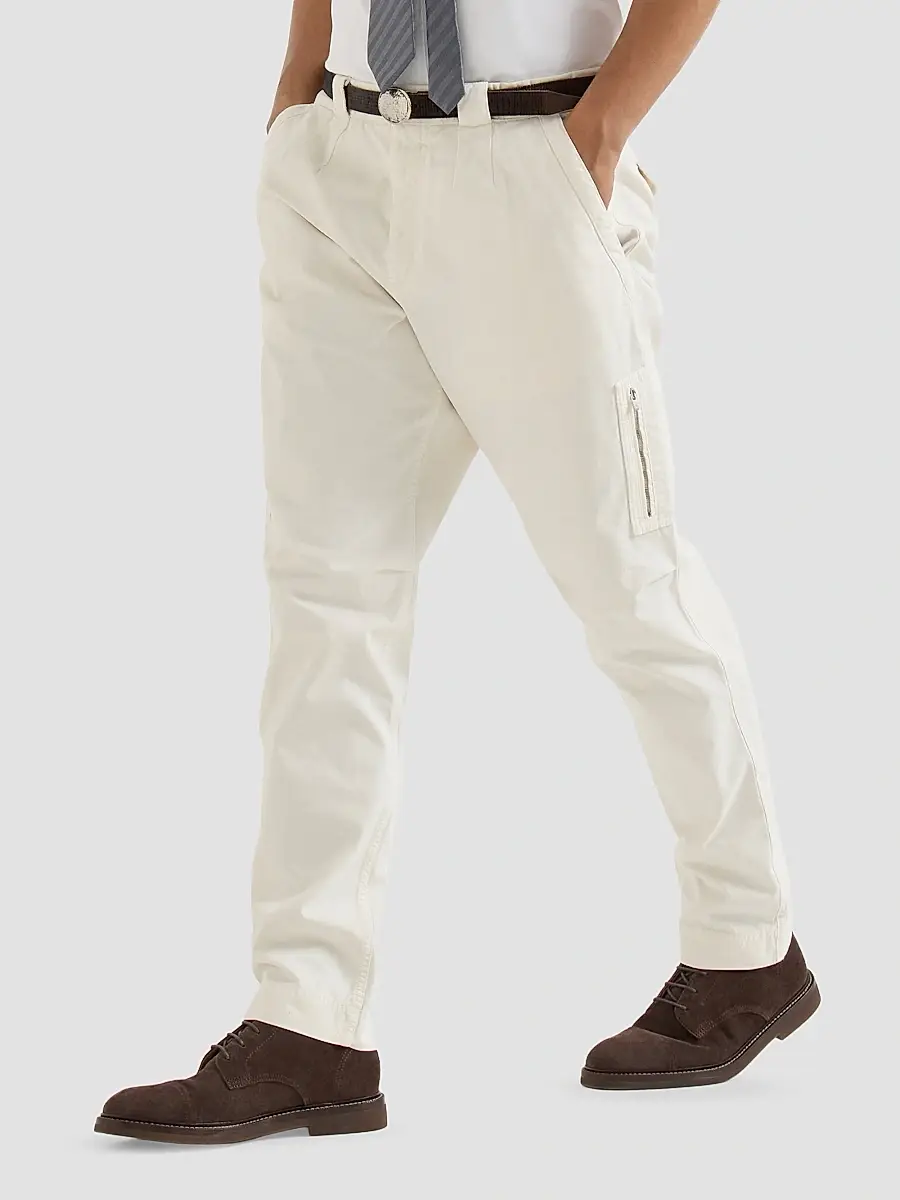 Brunello Cucinelli Men's Peached Cotton Gabardine Trousers with Zipped Pocket - White | Thumbnail 4