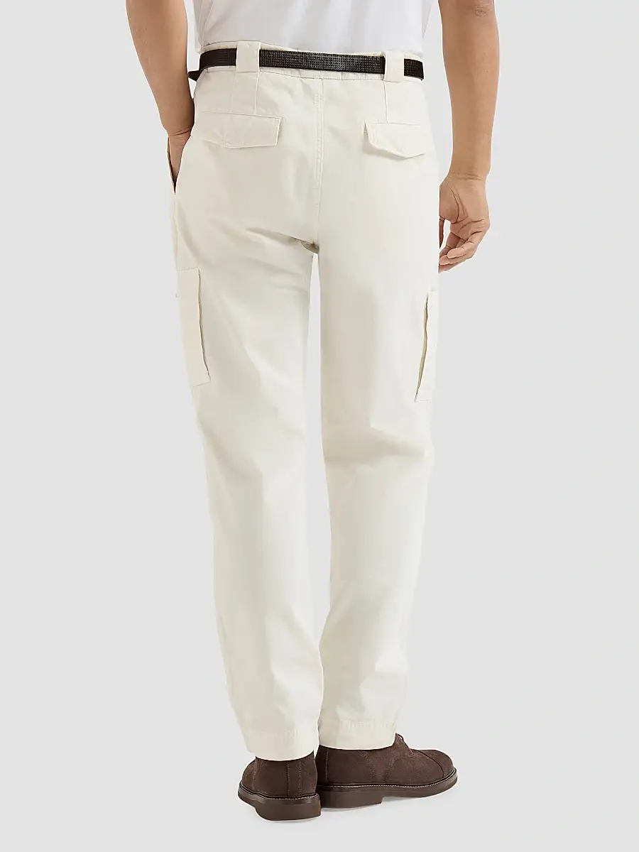 Brunello Cucinelli Men's Peached Cotton Gabardine Trousers with Zipped Pocket - White | Thumbnail 5