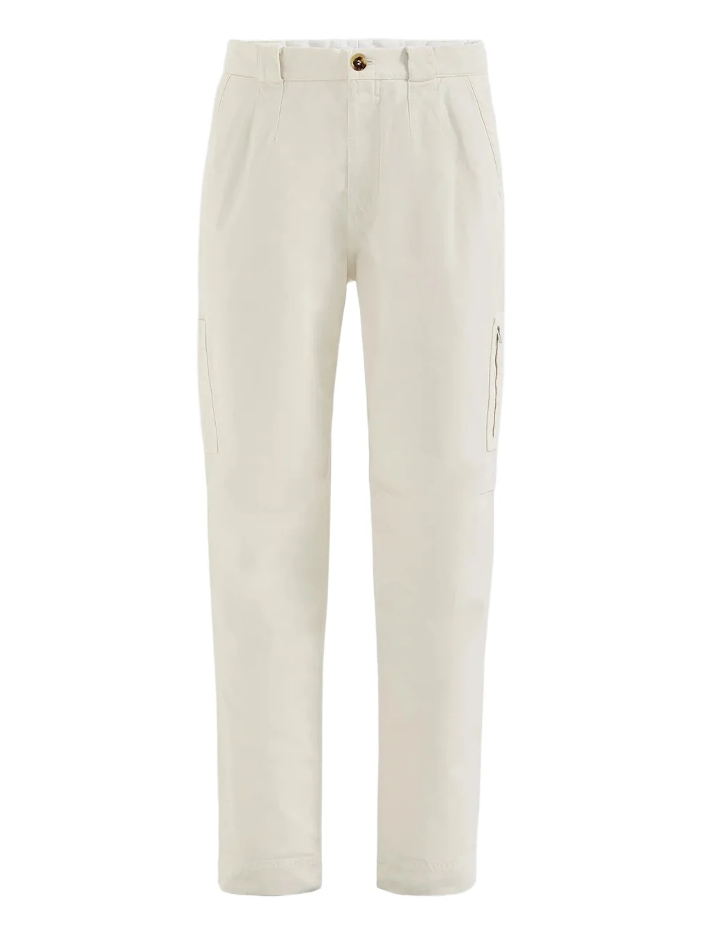 Brunello Cucinelli Men's Peached Cotton Gabardine Trousers with Zipped Pocket - White