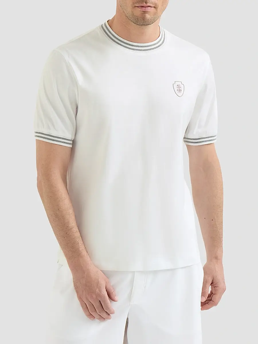 Brunello Cucinelli Men's Cotton Jersey Crew Neck T-Shirt with Logo - White | Thumbnail 3 Brunello Cucinelli Men's Cotton Jersey Crew Neck T-Shirt with Logo - White | Thumbnail 3