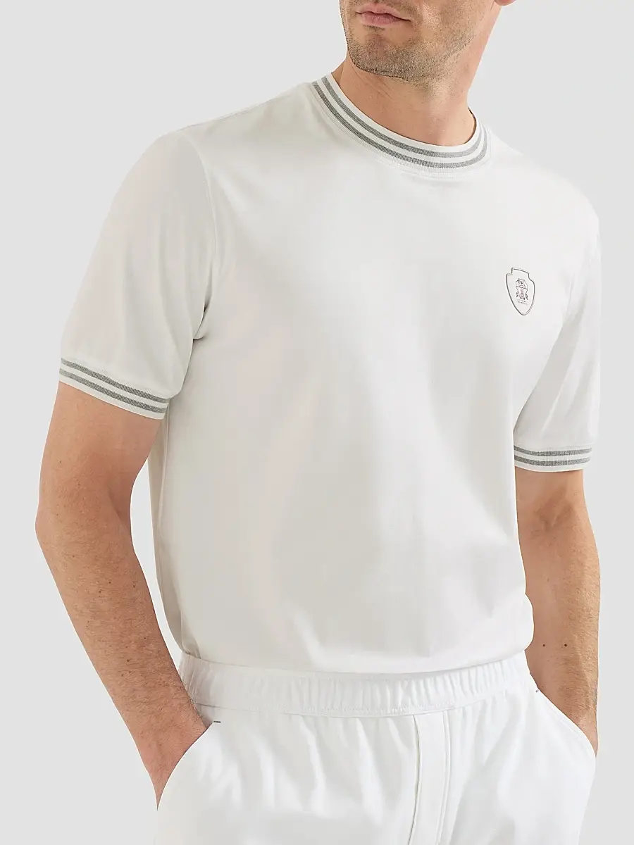 Brunello Cucinelli Men's Cotton Jersey Crew Neck T-Shirt with Logo - White | Thumbnail 5 Brunello Cucinelli Men's Cotton Jersey Crew Neck T-Shirt with Logo - White | Thumbnail 5