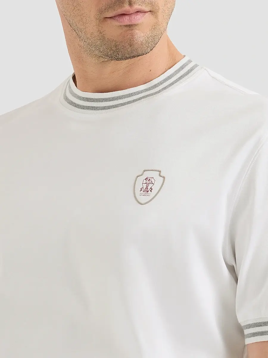 Brunello Cucinelli Men's Cotton Jersey Crew Neck T-Shirt with Logo - White | Thumbnail 6 Brunello Cucinelli Men's Cotton Jersey Crew Neck T-Shirt with Logo - White | Thumbnail 6