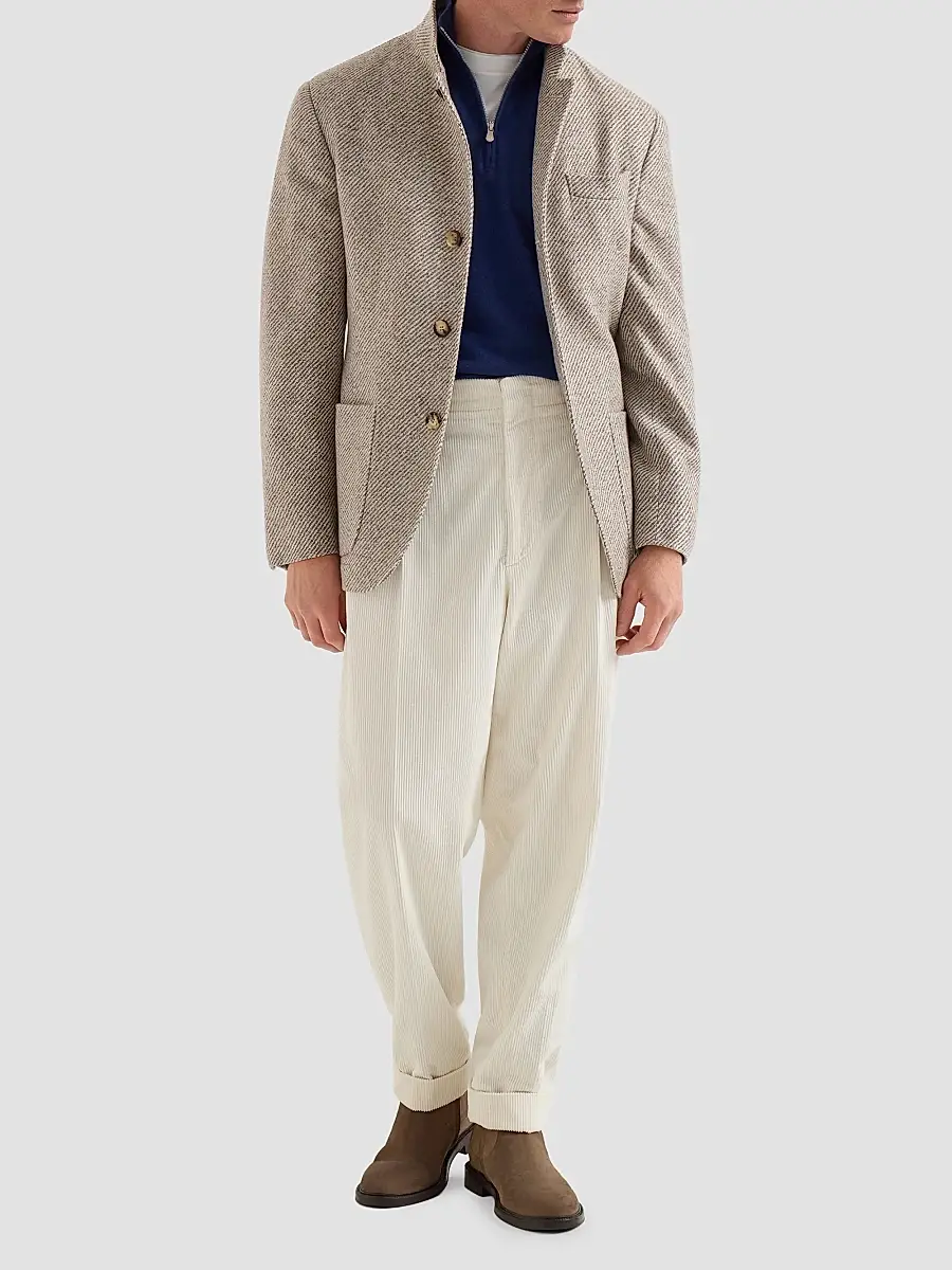 Brunello Cucinelli Men's Cashmere Sweater with Half Zip - Blue | Thumbnail 2 Brunello Cucinelli Men's Cashmere Sweater with Half Zip - Blue | Thumbnail 2