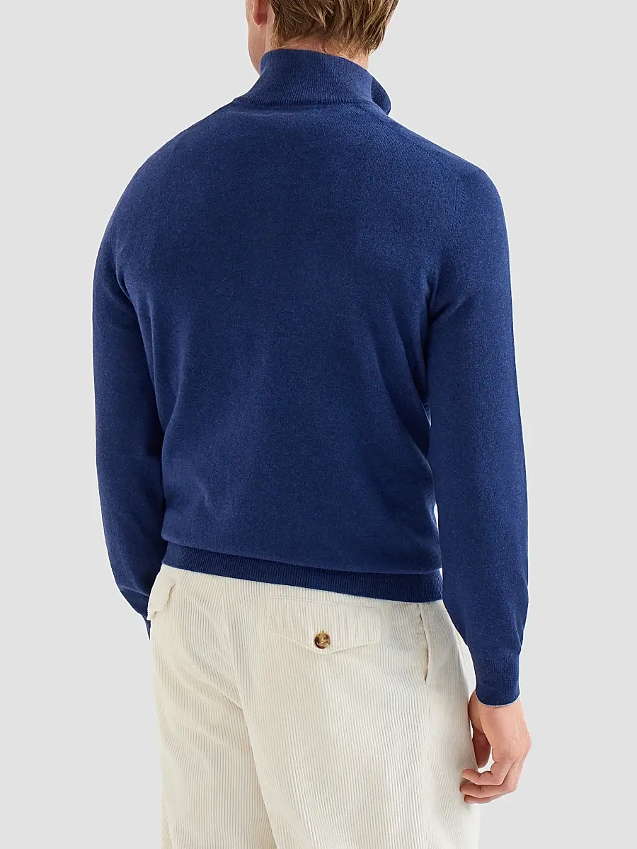Brunello Cucinelli Men's Cashmere Sweater with Half Zip - Blue | Thumbnail 4 Brunello Cucinelli Men's Cashmere Sweater with Half Zip - Blue | Thumbnail 4
