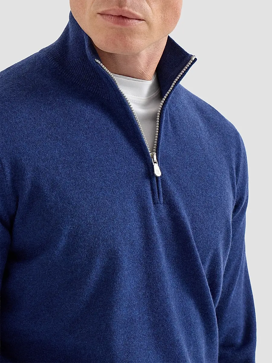 Brunello Cucinelli Men's Cashmere Sweater with Half Zip - Blue | Thumbnail 6 Brunello Cucinelli Men's Cashmere Sweater with Half Zip - Blue | Thumbnail 6