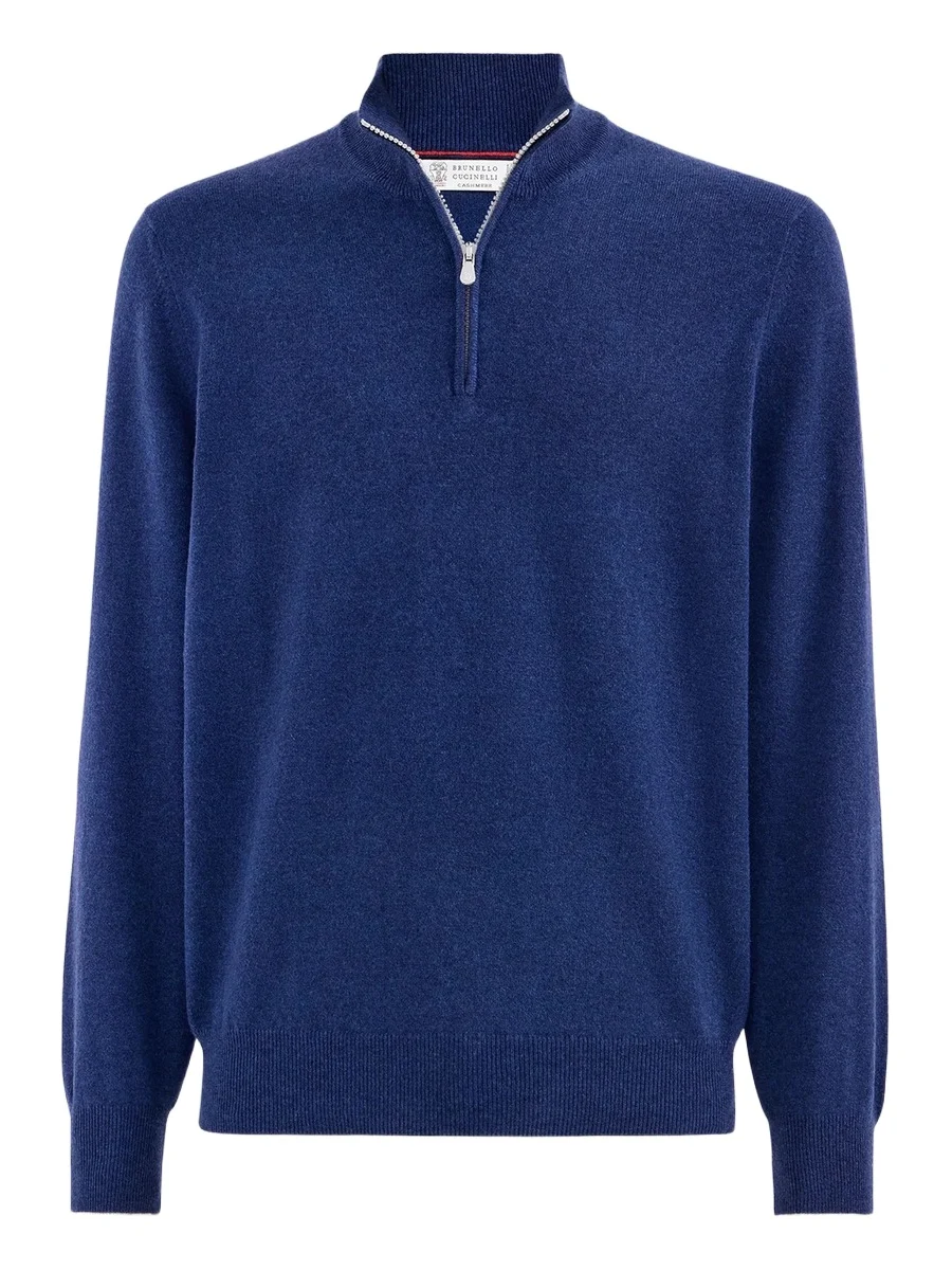 Men's Cashmere Sweater with Half Zip - Blue Men's Cashmere Sweater with Half Zip - Blue