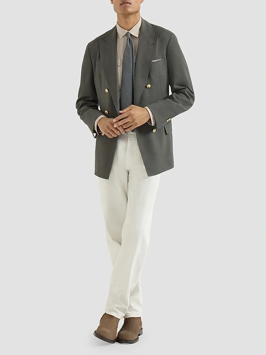 Brunello Cucinelli Men's Garment-Dyed Shirt in Cotton Chevron with Spread Collar - Beige | Thumbnail 2 Brunello Cucinelli Men's Garment-Dyed Shirt in Cotton Chevron with Spread Collar - Beige | Thumbnail 2