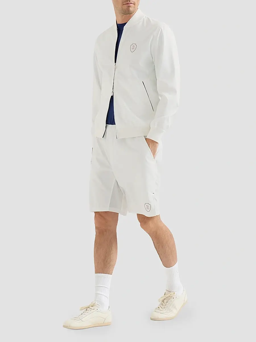 Brunello Cucinelli Men's Nylon Sweatshirt with Logo and Zipper - White | Thumbnail 2 Brunello Cucinelli Men's Nylon Sweatshirt with Logo and Zipper - White | Thumbnail 2
