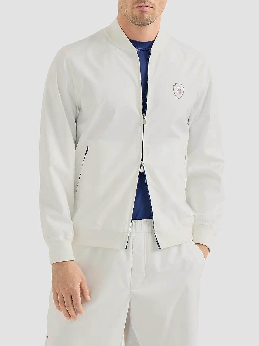 Brunello Cucinelli Men's Nylon Sweatshirt with Logo and Zipper - White | Thumbnail 3 Brunello Cucinelli Men's Nylon Sweatshirt with Logo and Zipper - White | Thumbnail 3