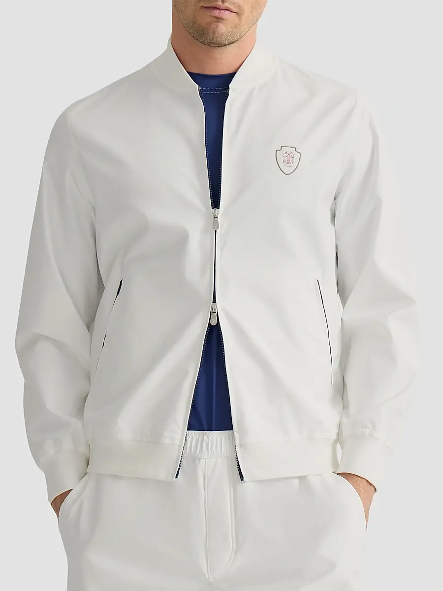 Brunello Cucinelli Men's Nylon Sweatshirt with Logo and Zipper - White | Thumbnail 5 Brunello Cucinelli Men's Nylon Sweatshirt with Logo and Zipper - White | Thumbnail 5