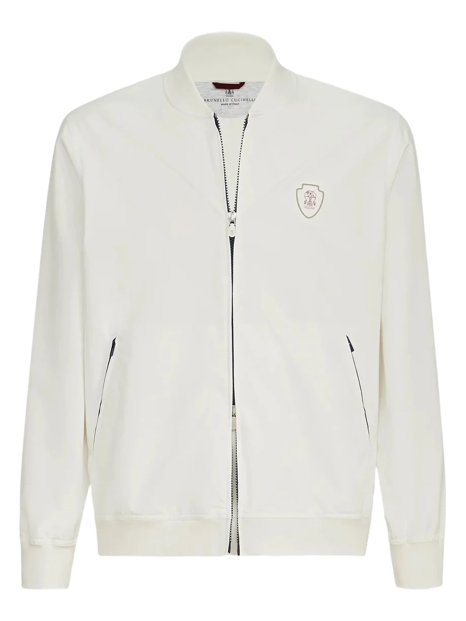 Brunello Cucinelli Men's Nylon Sweatshirt with Logo and Zipper - White